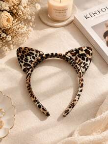 1pc Halloween Leopard Print Headband Cartoon Cat's Ears Cute Dimensional Headband - Multicolor - View 4