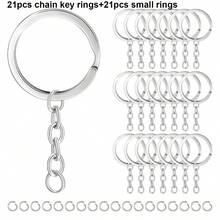 42 món (21 móc khóa xích + 21 vòng nhỏ) móc khóa phẳng hợp kim đa năng có vòng treo, phù hợp làm charm túi xách, móc khóa DIY, đồ thủ công, treo chìa khóa xe, dây đeo, quà tặng lễ hội (có 5 màu) - Dây chuyền vòng tròn nhỏ mặt phẳng - Xem 8
