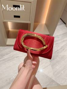 1件酒紅色秋冬歐式時尚金屬裝飾迷你方盒手拿包，亮面金屬條手持晚宴包，女士優雅奢華PU皮革派對包/浪漫婚禮手拿包/舞會包/雞尾酒會包，適合正式禮服，附金屬鏈條 - 酒紅色 - 查看 7