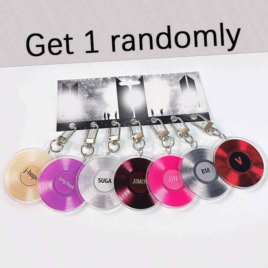 friendsheep 1pc Random Color BT-S Acrylic Keychain, K-Pop Merchandise, Vinyl Record Shaped Pendant, V All Members Names, Fan Support Collection Accessory, Bag Charm, Halloween Gift, Perfect Gift - Multicolor - View 1