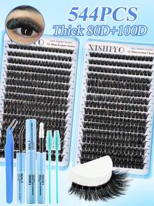 640/608/544 Clusters False Eyelashes Kit, With Lash Glue And Sealant, Tweezers, Brush, Mixed Lashes Easy To Use Beginner Friendly, Soft Natural Thick Classic Lash Extension Kit, Suitable For Daily, Wedding, Party, Cosplay Makeup - Multicolor - View 4