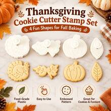 6pcs Press Stamp Cookie Cutter Set, Suitable For Thanksgiving - Includes Pumpkin, Turkey, Maple Leaf And Oak Leaf Shaped Molds, Used For Handmade Dessert Sugar Art Molds. Autumn Party Decoration, Create Textured Sugar Art Works. - View 4