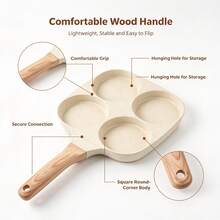 4-Cup Non-Stick Egg Pan, Die-Cast Aluminum Breakfast Pancake Pan, Flat Bottom Frying Pan, Kitchen Cookware, Cook Multiple Eggs At Once, Time-Saving Lightweight Design, Suitable For Induction Cooktop And Dishwasher, Double-Sided Water-Based Non-Stick Coating With Wood Grain Handle - View 6