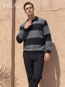 FEIAO Men's Vintage "Old Money Style" Striped Button-Up Long Sleeve Shirt: Corduroy Material, Suitable For Commuting And Casual Wear, All-Season Versatile - Multicolor - View 4