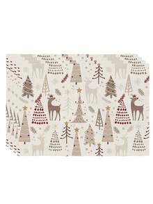 2/4/6Pcs Christmas Placemat, Neutral Boho Reindeer & Xmas Tree Print Linen Table Mat, Winter Holiday Table Decor For Dining Table, Farmhouse Rustic Xmas Party Kitchen Tabletop Decoration, Holiday Season Table Accessory - White - View 8