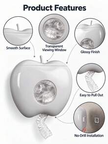 1 pieza Dispensador de película adherente para alimentos montado en la pared, caja de almacenamiento de película adherente elástica sin taladro con ventana transparente, soporte de bolsa de plástico con forma de manzana, almacenamiento de pared de cocina, ahorro de espacio en la despensa - Varios estilos y colores - Ver 5