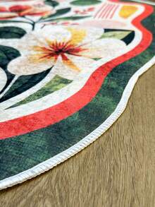 Pinkie Home - 1pc Asymmetrical Irregular Shape Floral Rug - Modern Aesthetic, Machine Washable, Non-Slip - Print Living Room Rug Area Rug/Carpet/Bath Mat, Suitable For Bathroom, Kitchen, Entryway, Hallway, Bedside, Living Room, Bedroom, Home Decor - Green - View 6