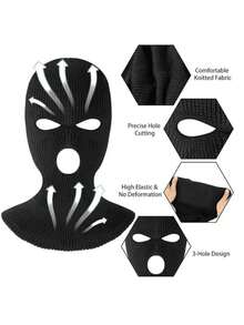 1pc 3-Hole Knitted Full Face Ski Mask, Warm Winter Knitted Balaclava Hat For Outdoor Sports - Multicolor - View 3