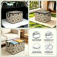 1pc Vintage Christmas Tree Print Foldable Storage Box, 200gsm Polyester Fabric With Zipper Lid & Reinforced Handles, Large Capacity Clothes Organizer Bin, For Bedroom Closet, Under Bed, Living Room Holiday Home Storage - Multicolor - View 8