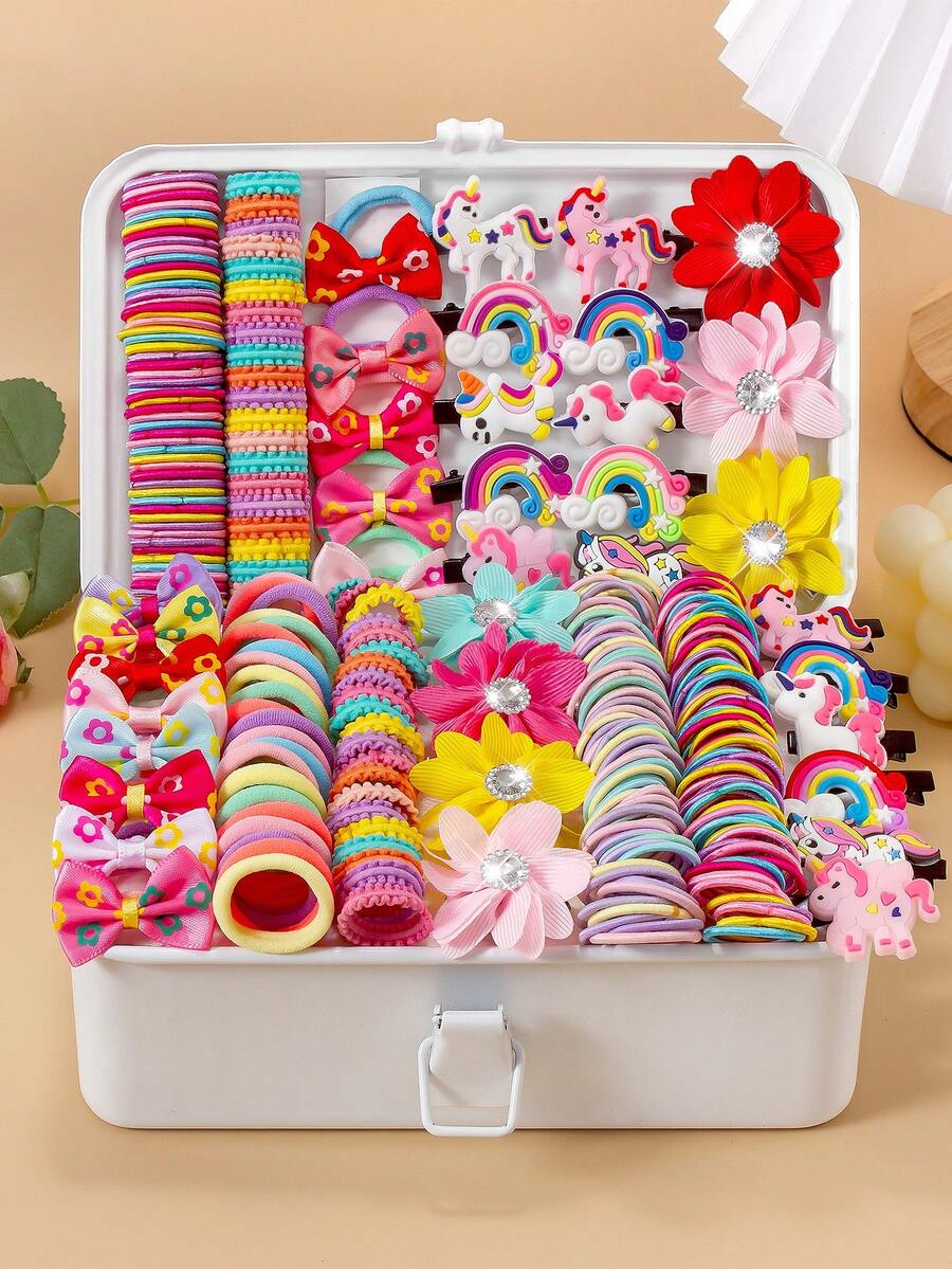 175Pcs Rainbow Unicorn Girl Hair Accessories Set, Flower Hair Clips ...