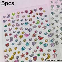 1pc Holographic Star & Moon Rhinestone Self-Adhesive Face/Nail Stickers, Perfect For Creating Summer Stage Makeup Or Festive Atmosphere. Includes Stars, Crescent Moons And Small Dots Shapes. - Multicolor - View 13