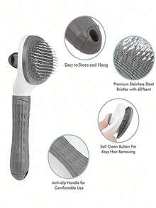 1Pc Pet Slicker Brush For Dogs And Cats, Self‑Cleaning Pet Grooming Brush With Soft Round Pin, Removes Loose Undercoat, Tangled Hair, Comfortable Massaging Comb For Short Long Haired Pets - Grey - View 2