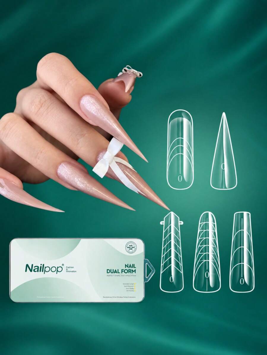 nailpop قالب تمديد الأظافر ذو التأثير المزدوج مع علبة، شفاف بالكامل مع لاصق ومقياس تحديد المواقع، قابل لإعادة الاستخدام بتصميم أكريليك منحني عالي الشفافية متعدد الأنماط، أداة تشكيل تمديد الأظافر DIY - متعدد الألوان - مشاهدة 1