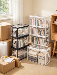 1pc White Transparent Thickened Storage Box, Double Zipper Lid Closed Storage Box, Ideal For Classifying And Storing Clothing, Blankets, Pants, Underwear, Space-Saving Design For Office And Home Organization, Wardrobe Storage System - Multicolor - View 1