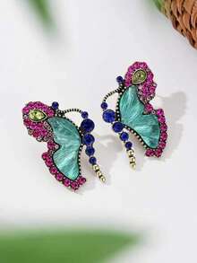Maillard Style Glass Inlaid With Diamonds, Butterfly Retro Exaggerated, Niche Temperament, High-End Ear Accessories For Women - Multicolor - View 4