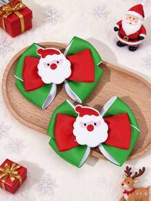 2pcs Christmas Santa Grosgrain Ribbon Hair Bows For Girls Cute Alligators Clips Fall Winter Festival Party Gift Hair Clips Kids Hair Accessories - Multicolor - View 5