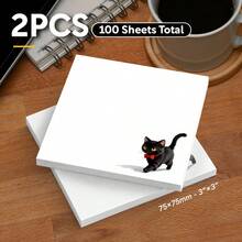 1 Pack 50 Sheets/2 Packs 100 Sheets Cute Black Cat Theme Sticky Notes, Adorable Pet Design Memo Pads For Study, Office, Planner And Note-Taking - one-size - View 2