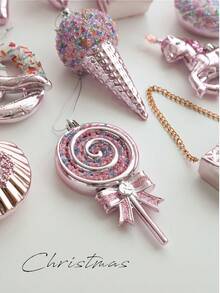 Christmas Tree Hanging Decorations, Pink Cute Plastic Ornaments, Snowflake Shell Unicorn Ice Cream Shapes, 3D Christmas Tree Window Decor - Multicolor - View 5