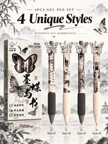 4pcs "Ink Rhythm Butterfly Dance" Series Neutral Pens Set, 0.5mm Fine Tip With Soft Grip, Elegant Ink Style Writing Pen Gift Box - Sets - View 4