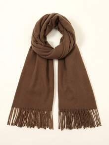 1pc Fashionable Versatile Solid Color Warm Scarf For Women - Coffee Brown - View 5