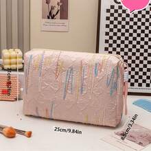 Colorful Pleated Makeup Bag, Large Capacity Textured Handheld Storage Bag With Elastic Wrist Strap, Portable, Girly Color Scheme, Cosmetic Travel Organizer, Multi-Functional Travel Storage - Multicolor - View 12