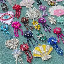 6-14pcs/Set Handmade Beaded Crystal Flower Applique Patch, Clothing Repair Accessories, DIY Decoration For Clothes, Bags, Shoes, Hats, Brooch, Random Color And Pattern, Sewing Required - Hand-beaded Style - View 3