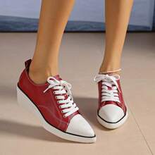 2026 Women's Casual Lace-Up Platform Thick Sole Versatile Fashion Sports Shoes - Red - View 12