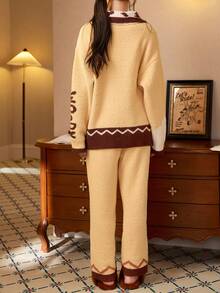 Gongdie Disney Women's Fleece Thickened Horn Button Pajama Set With Long Pants, Winter - Yellow - View 7