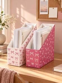 2Pcs Pink Bow Document Storage Box, Magazine File Holder,Desktop Paper Organizer,Pink Cute Desk Organizer,Cute Bow Paper Gift Box,A4 Paper Magazine Holder For Home, Office, Classroom, Back To School Supplies,Girly Desk Decor - Pink Bow - View 10