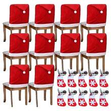10 Sets (10 Christmas Chair Covers And 10 Tablecloths) - Santa Hat Chair Covers - Christmas Chair Back Covers For Christmas Decoration - Perfect For Dining Table/Home Dining Room/Cafe - Red and White - View 7
