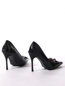 Women's Pointed Toe Bow Decor Daily Versatile Fashion High Heels - Black - View 6