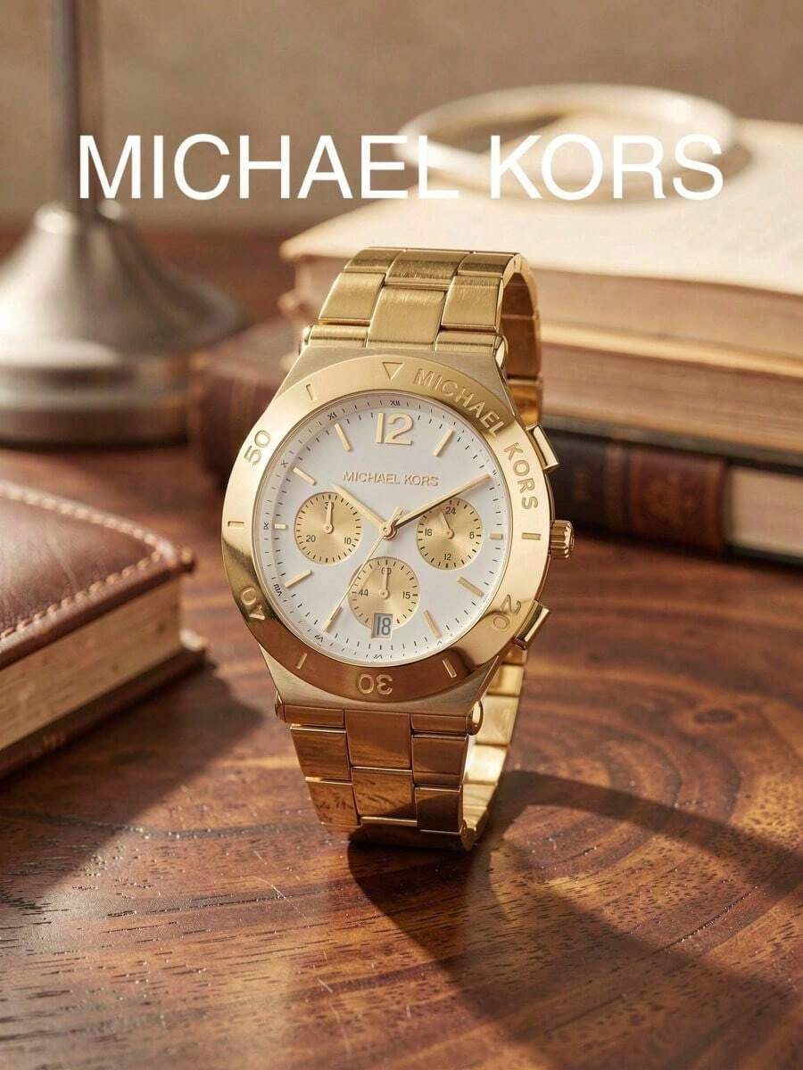 MK5933 Michael Kors Men's Chronograph Watch All Gold Tone Metal Bracelet Multi Function Dial With Date Casual Watch Daily Wear Birthday Gift For Him - Gold - View 1