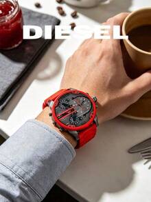 Diesel DZ7370 Men's Oversized Dial Watch, Bold Red Accents, Quartz Chronograph, Multi-Time Zone Dial, Silicone Strap, Industrial Street Style Men's Accessory - one-size - View 5