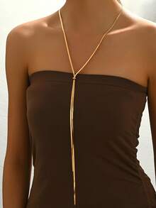 1Pc Extra Long Snake Bone Chain Necklace, Luxury Retractable Chain, Elegant Versatile Jewelry For Women Daily Date Vacation Office - Gold - View 2