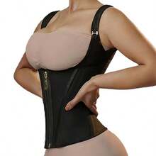 Women's Plus Size Waist Cincher Shapewear With Abdominal Control, Adjustable Shoulder Straps, Waist Trainer Corset, Tight-Fitting Bustier - Black - View 4