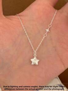 1件女款甜美時尚優雅星星與四角星吊墜項鍊 - 銀色 - 查看 3