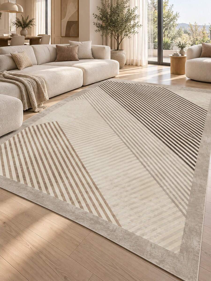 Pinkie Home - 1pc Digital Print Non-Slip Rug Apricot Beige Geometric Minimalist Living Room Rug, Suitable For Kitchen, Dining Room, Bedroom, Room Holiday Decor, Indoor/Outdoor, Office, Lobby, Anti-Slip Doormat, Bathroom Rug, Hallway, Home Decor - Maroon - View 1