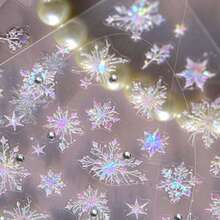 Aurora Iridescent 3D Snowflake Nail Stickers, Laser Ice-Clear Texture With Rhinestone Accents For Sparkling Eye-Catching Effect, Embossed Pattern With 3D Fit And No Curling, Thin Adhesive Backing Design For Easy Peel Without Damaging Nails, Suitable For Natural Nails, Press-On Nails And All Nail Shapes, Perfect For Creating Winter Snowy Atmosphere And Christmas Theme Nail Art, Exquisite Nail Decor Stickers For Personal DIY And Nail Salon Winter Creations - Multicolor - View 4