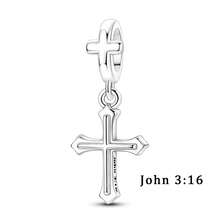 1件鍍銀簡約3D十字架刻字John 3:16宗教吊墜，適合項鍊、蛇形手鍊與項鍊DIY配件 - 銀色 - 查看 7