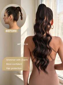 HEYPINK Claw-Shaped Ponytail Hair Extension, 24 Inch Long, Water Wave Brown, Heat-Resistant Fiber Synthetic Wig, Suitable For Women, Girls, Parties And Daily Use., Halloween - Brown - View 4