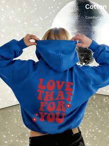 Autumn Casual Lightweight Hooded Sweatshirt, Featuring Large Letters And Small Floral Print On The Back, Y2K Minimalist Style - Multi-blue 1 - View 8