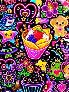 50Pcs Neon Cute Animal & Fruit Quote Stickers, Neon Light Positive Slogan Aesthetic Decals, Decorative Stickers For Journal, Water Bottle, Notebook, Scrapbooking - Multicolor - View 2