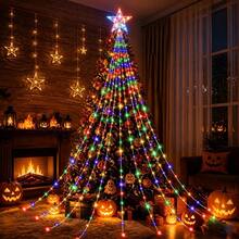 USB Christmas Tree Star Waterfall Lights, Popular Holiday Decoration Lights With Star-Shaped Pendant, Hanging Light Strings Create Beautiful Waterfall Lighting Effect. Available In 3 Specifications, 2M 196LEDs Version With 9 Light Strips, Multi-Layered Hanging Design. USB Powered, Plug And Play, Compatible With Power Bank, Adapter, Computer USB Port - USB Christmas Tree Star Waterfall Lights - View 9