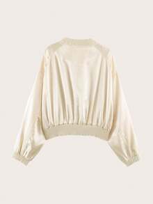 Women's Autumn/Winter Short Satin-Texture Aviator Jacket - Champagne - View 7
