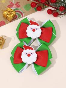 2pcs Christmas Santa Grosgrain Ribbon Hair Bows For Girls Cute Alligators Clips Fall Winter Festival Party Gift Hair Clips Kids Hair Accessories - Multicolor - View 9