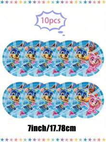 Paw Patrol Cartoon Blue Theme Party Tableware Set (Paper Cups/Plates/Cake Dishes/Dessert Plates) - Party Supplies Disposable Party Decorations For Christmas/Birthday Celebration - Solid Blue Tableware - View 12