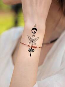 30pcs/Pack Creative Temporary Tattoo Stickers, Including Butterfly, Flower, Moon, Small Snake Patterns, Unisex, Realistic Waterproof, Suitable For Fingers, Arms And Body Decoration - Multicolor - View 2