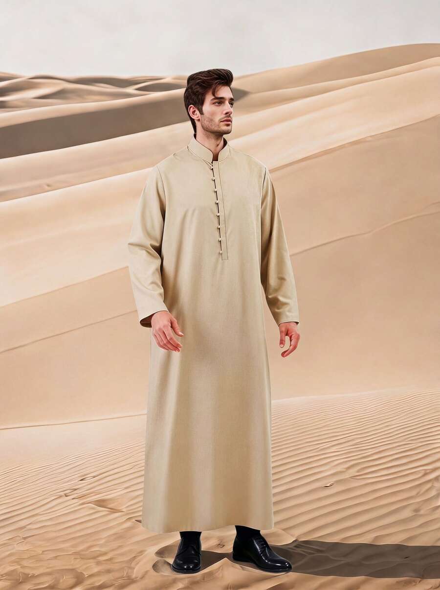 1pc Light Gray Men's Traditional Long Robe, Arabic Clothing, Kosa Tribe, African Traditional Attire, Men's Kurta Long Dress, Suit Applicable