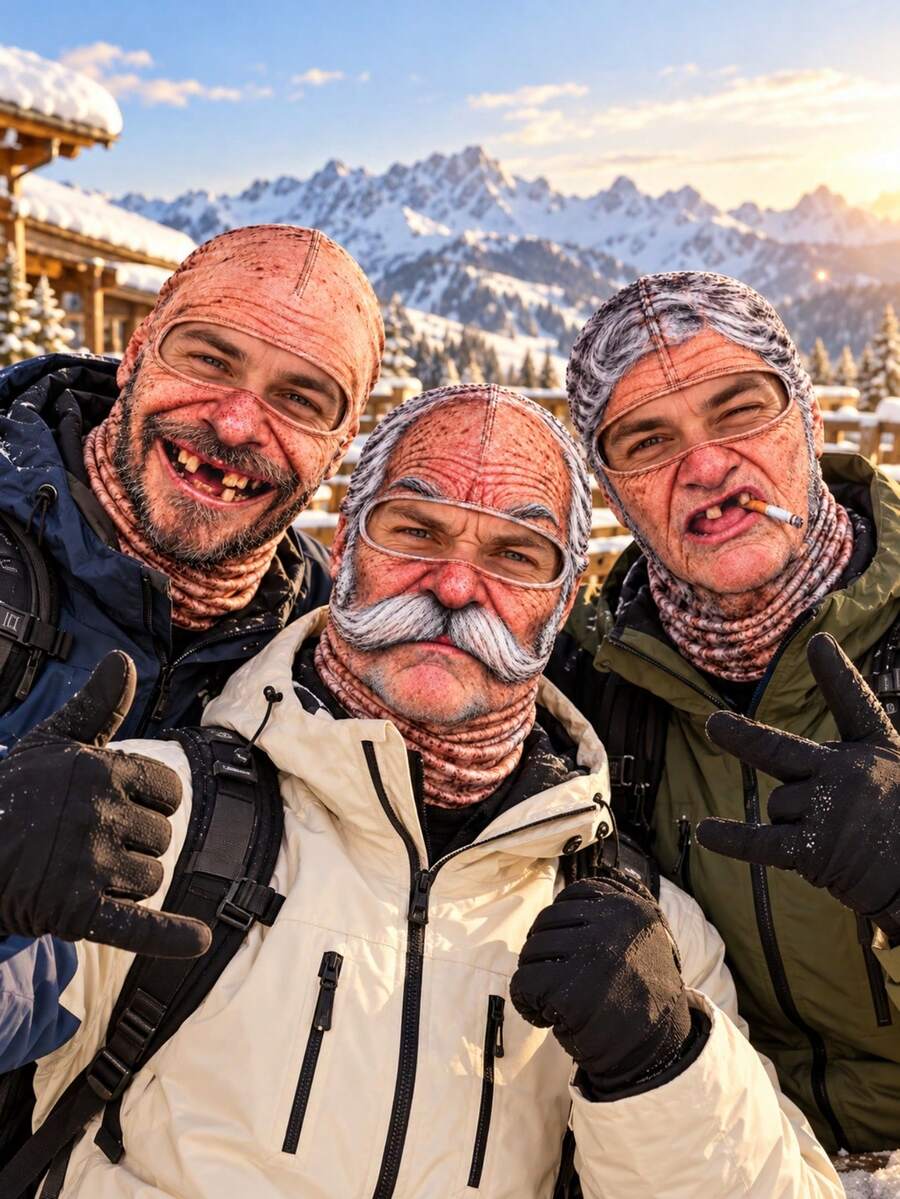 1pc Funny Realistic Face Hood Mask Ski Mask Suitable For Elderly, 3D Printed Full Face Winter Style - Multicolor - View 1