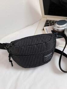 1PC New Minimalist Plaid Chest Bag, Casual And Elegant, Zipper Design, Adjustable Shoulder Strap, Suitable For School, Travel, Can Easily Hold Daily Essentials, Versatile Item, Applicable To Various Styles And Occasions, Highly Adaptable Style - Multicolor - View 14